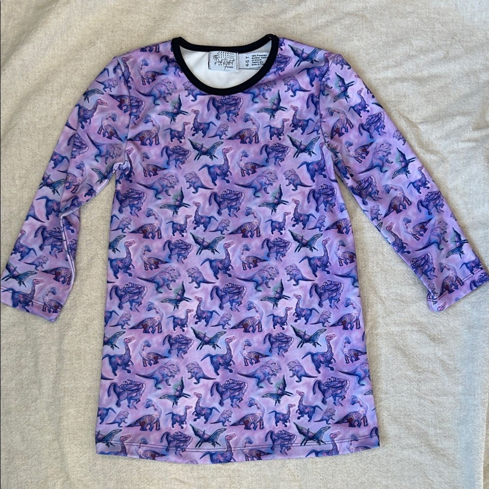 Purple Dinosaur Print Long Sleeve Dress